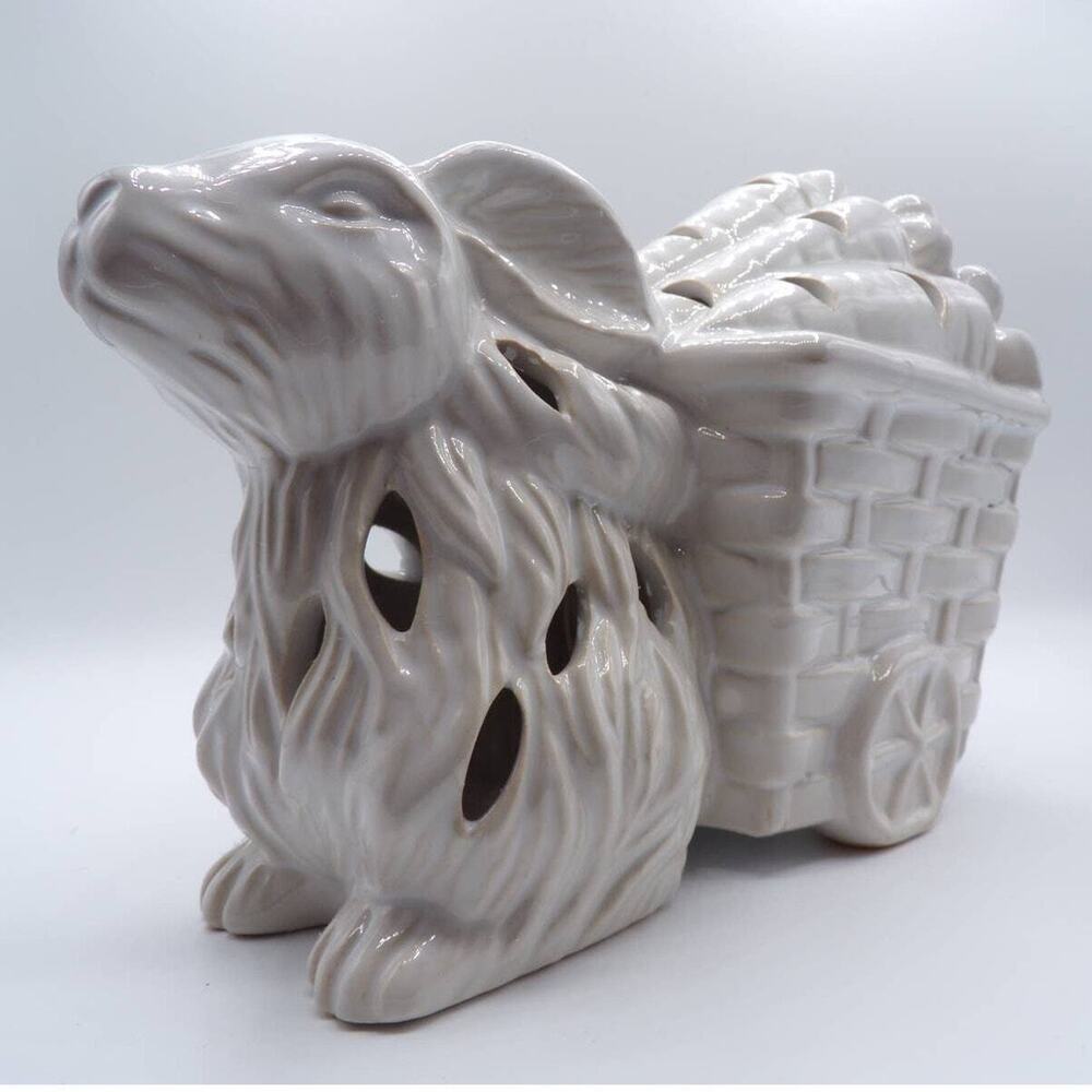 Bunny with Carrot Wagon Potpourri Sachet Holder White Glaze 5.5" High - Picture 2 of 8
